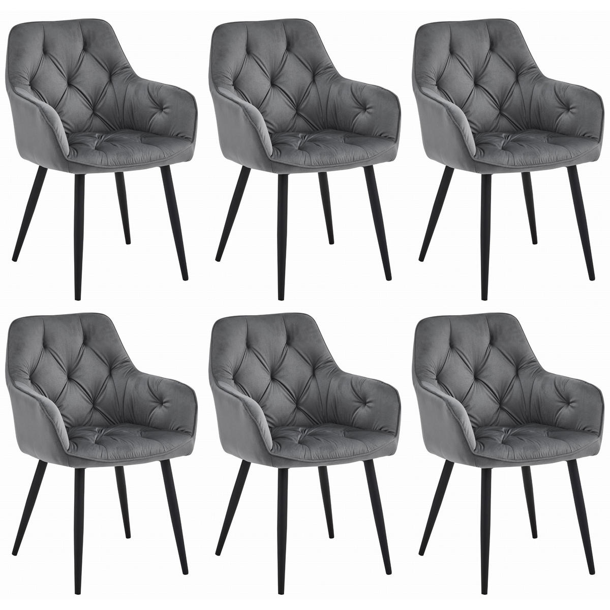 STUHL IRGOLI 6-er Set, Grau, Schwarz, mit Samtstoff gepolstert - Anthrazit, Textil/Metall (56/84/62cm) - Komodee