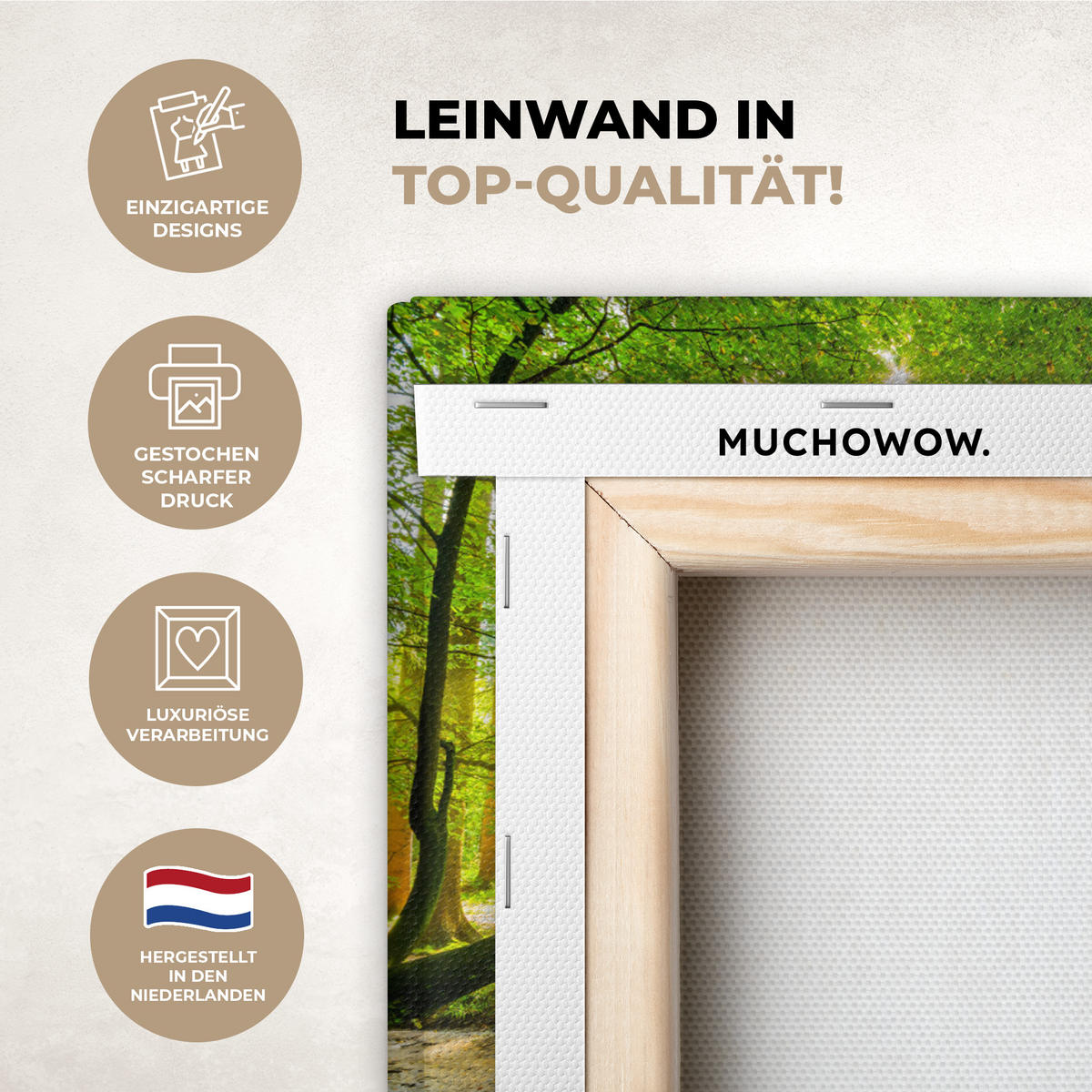 LEINWANDBILD Wald - Landschaft - Wasser - Bäume - Sonne - Grün - Natur Wandbild 40x30 cm - Grün, Textil (40/30cm) - MuchoWow