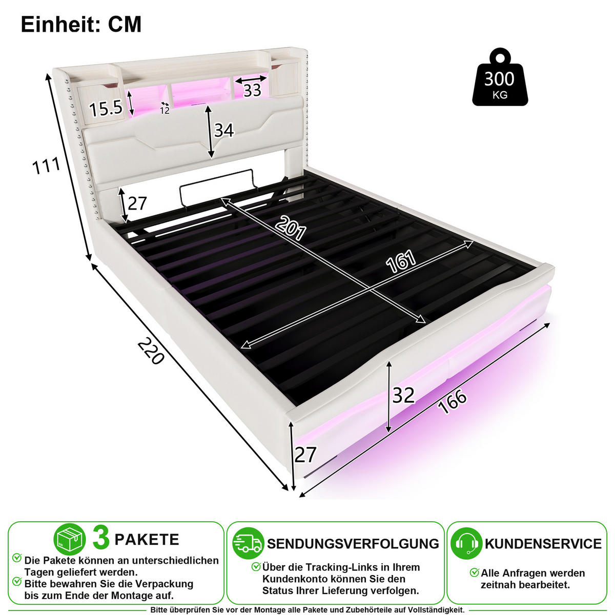 ČALOUNĚNÁ POSTEL 160/200 cm v béžové barvě s úložným prostorem, LED a USB-C - béžová, kov/kompozitní dřevo (160/200cm) - CHICFURN