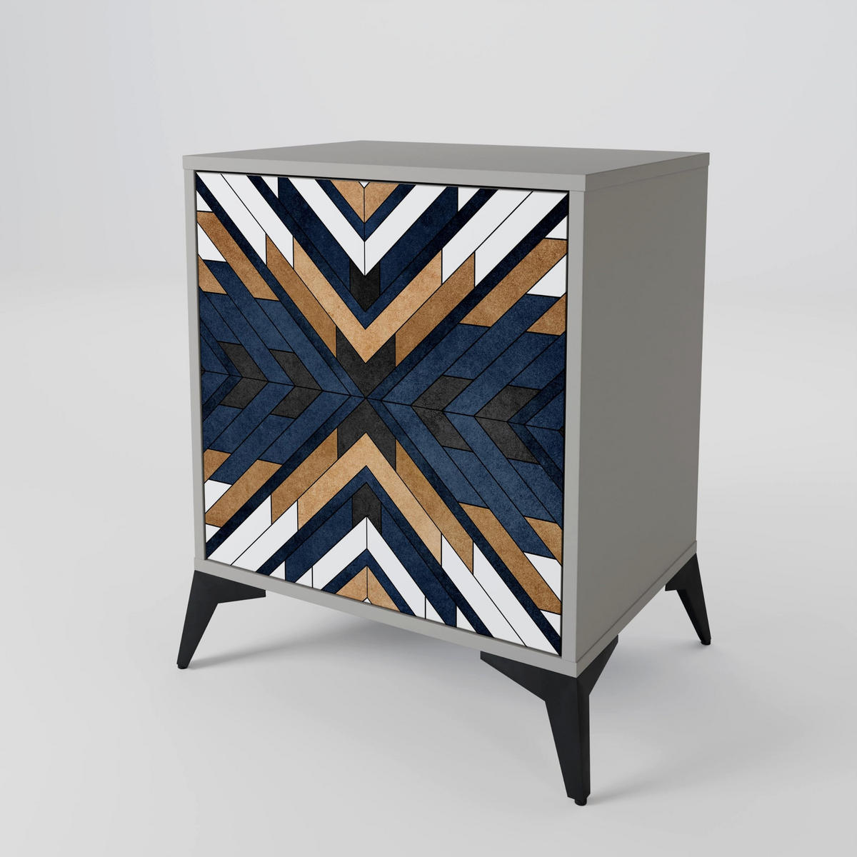 SIDEBOARD ARTFUL GEOMETRY, Grau, 57,5x42x67,5 cm, Schwarze Metall-Rahmenfüße - Multicolor/Schwarz, Holzwerkstoff/Metall (57.5/67.5/42cm) - SpaceRebels