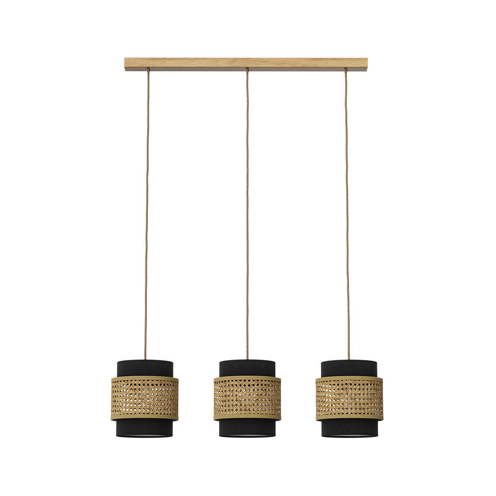 3ER PENDELLEUCHTE Morten Rattan/Schwarz 70 x 120 cm - Schwarz/Braun, Holz (70/70/120cm) - Vicco