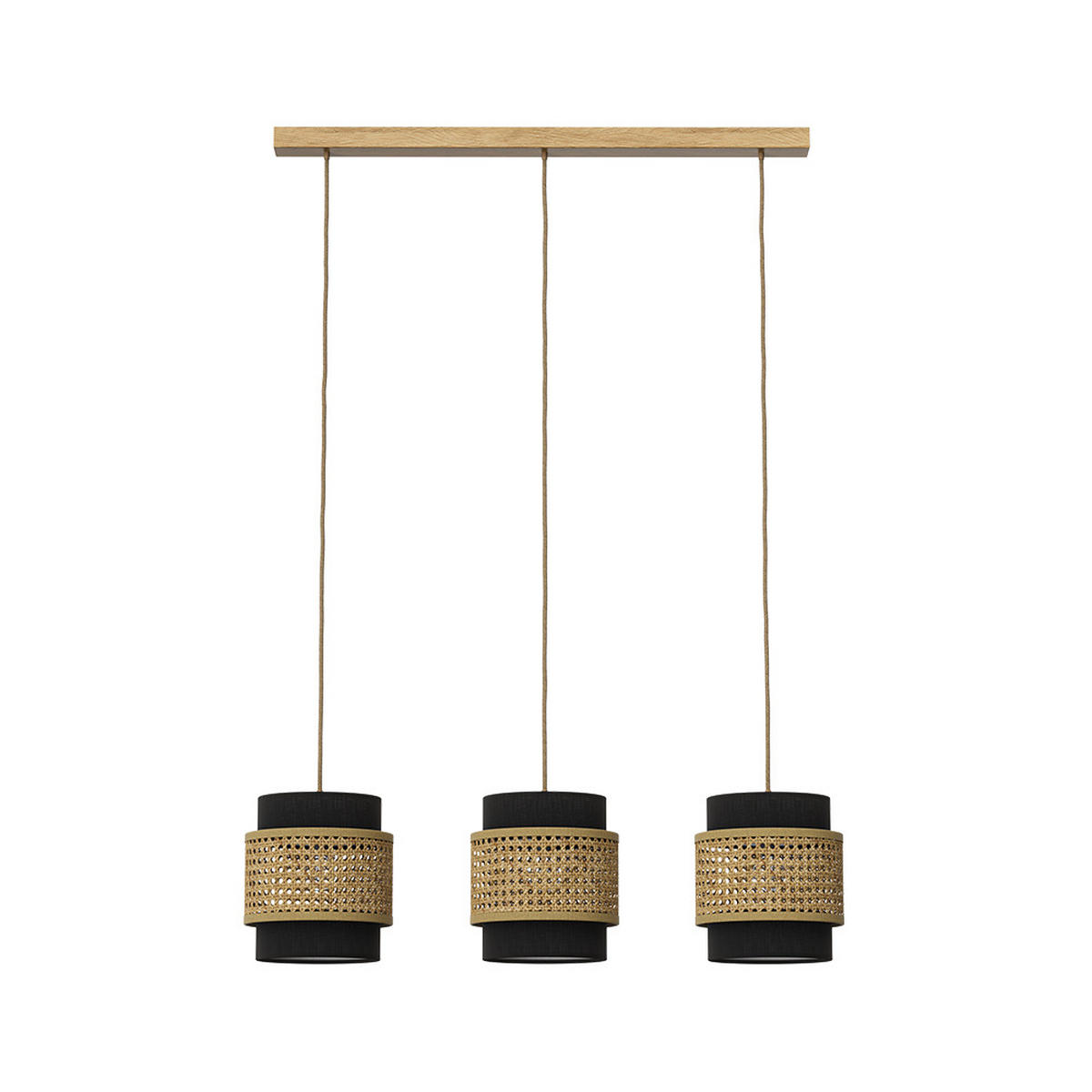 3ER PENDELLEUCHTE Morten Rattan/Schwarz 70 x 120 cm - Schwarz/Braun, Holz (70/70/120cm) - Vicco