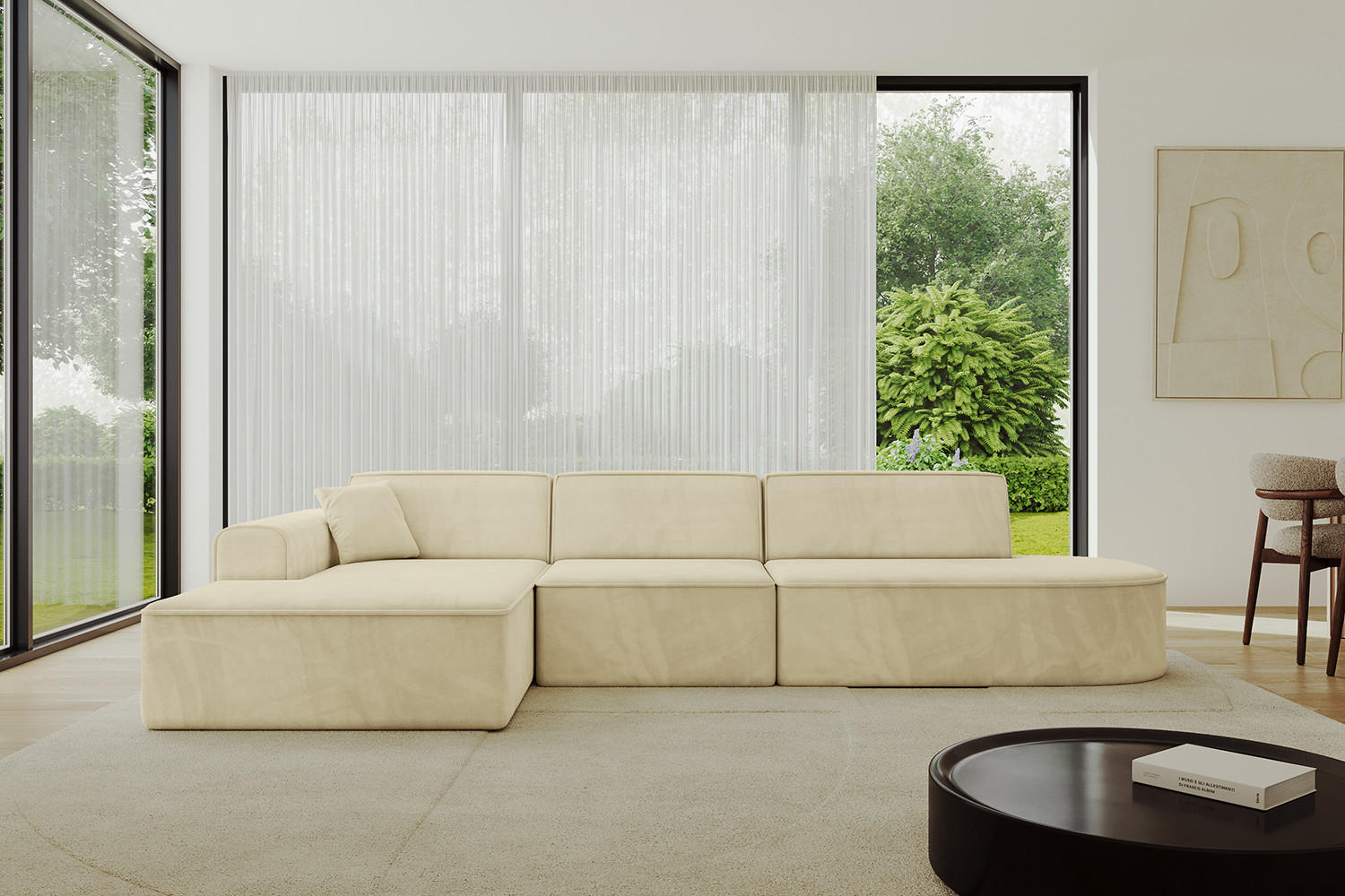 ECKSOFA Ottomane Links IREA-L2-v3 - 327x165x77 cm Beige - Taupe/Ecru, Holzwerkstoff/Textil (327/165cm) - ALTDECOR