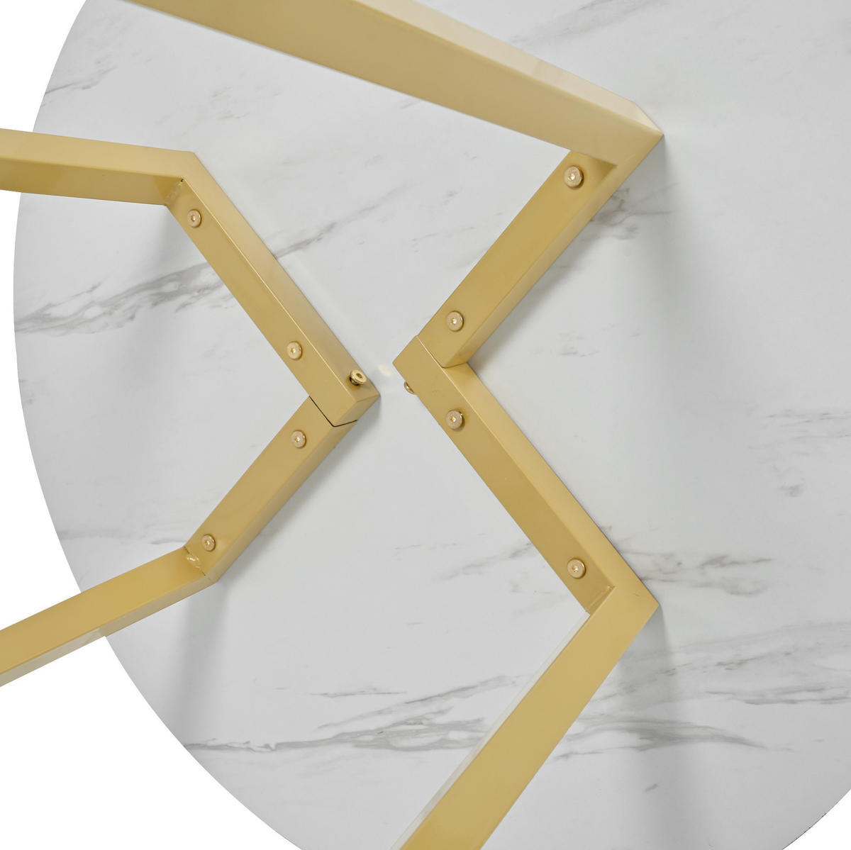 ESSTISCH 80x80x75 cm in Weiß aus MDF mit Marmormuster auf stabilem Metallgestell - Goldfarben, Holzwerkstoff (80/80/75cm) - Modfu