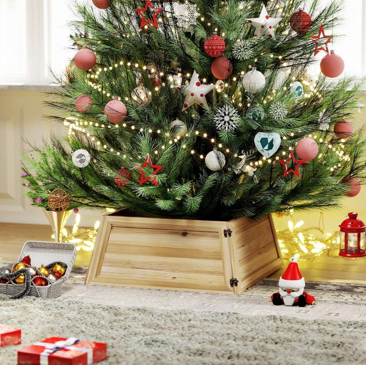 WEIHNACHTSBÄUME 65/65/27 cm natur aus Holz mit Used-Look - Naturfarben, Holz (27cm) - OKWISH