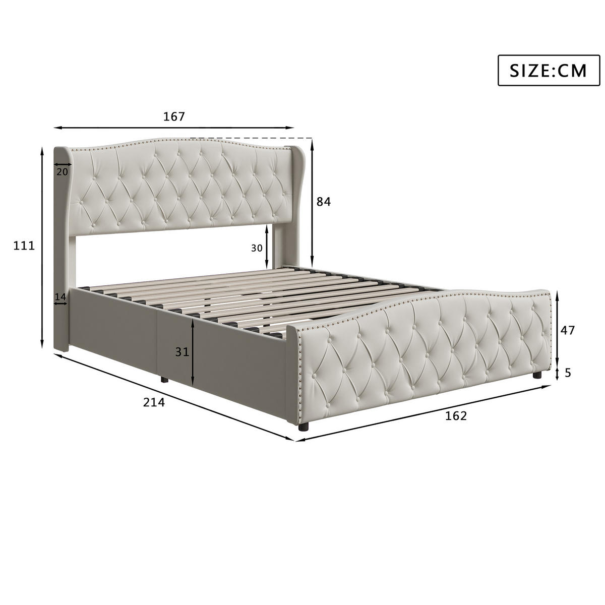 DOPPELBETT 160x200 cm Beige Samt, Polsterbett, Hydraulischer Bettkasten, Diamant-Knopfheftung, Tragfähigkeit 300 kg, Skandinavischer Stil - Beige, Metall (160/200cm) - GENKI LIVING