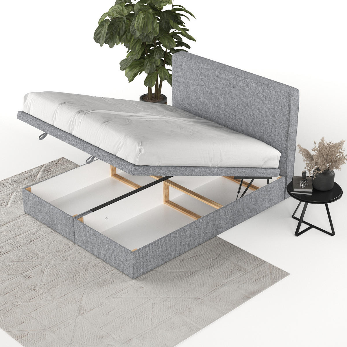 POLSTERBETT Hush mit Stauraum 200/200 cm Grau im Alta Stoff - Schwarz/Grau, Holz/Holzwerkstoff (200/200cm) - AltaBeds