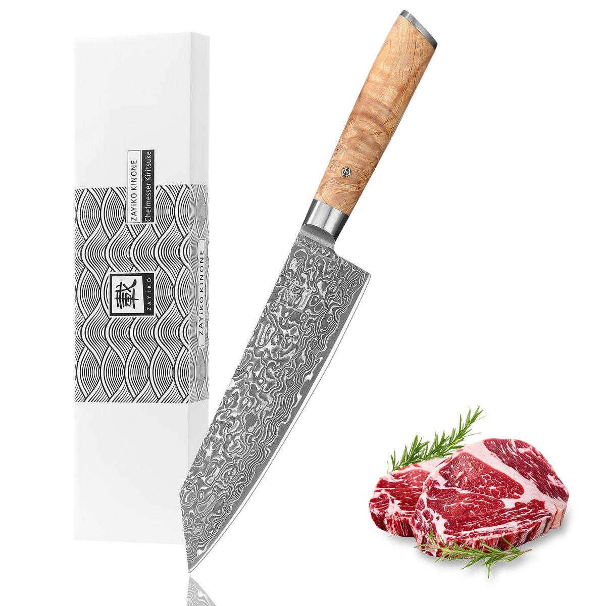 CHEFMESSER KIRITSUKE 20 cm - Birkefarben, Holz/Metall (34cm) - Zayiko