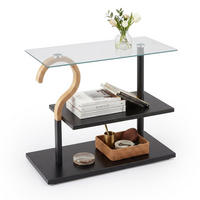 COUCHTISCH Schwarz Transparent Natur Glas mit Ablage - Multicolor, Glas/Holzwerkstoff (30/60/50cm) - Relaxdays