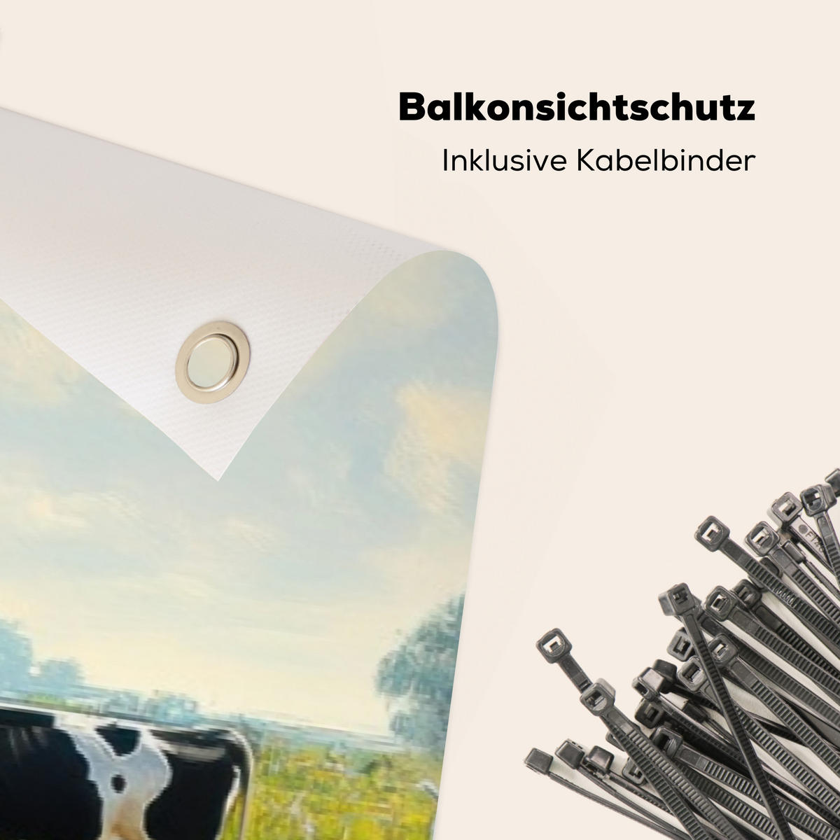 BALKON-SICHTSCHUTZ Kühe - Windmühle - Wiese - Blau - Grün, Kunststoff (300/75cm) - MuchoWow