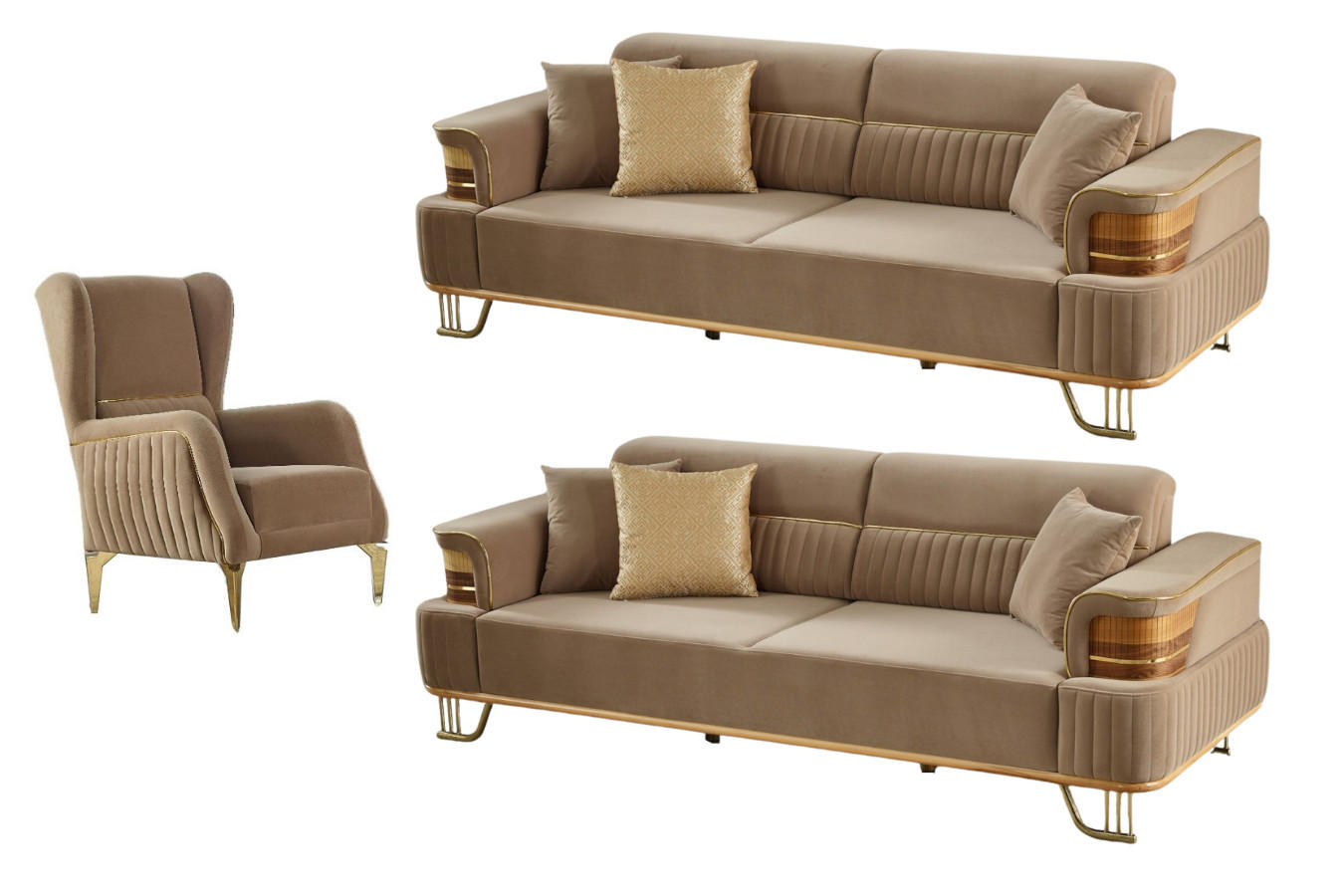 SITZGARNITUR Braga Hellbraun Stellvariante:3+3+1 - Beige, Holz (230/85/95cm) - Villa Möbel