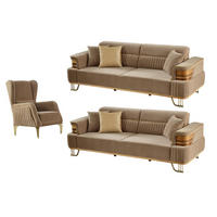 SITZGARNITUR Braga Hellbraun Stellvariante:3+3+1 - Beige, Holz (230/85/95cm) - Villa Möbel