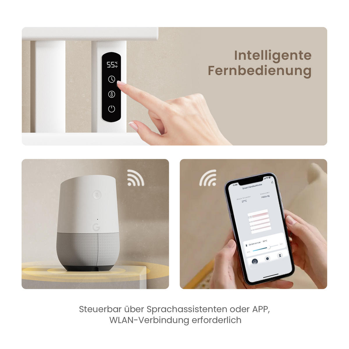 HEIZKÖRPER Elektrisch WLAN Thermostat Weiß Rechtsanschluss 100/50 cm - Weiß, Metall (50/100/11cm) - EMKE