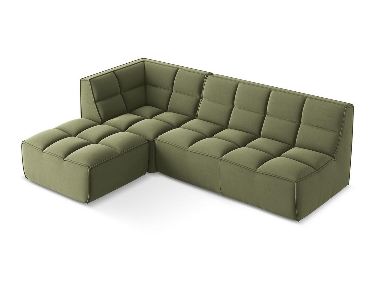 ECKSOFA Beidseitig Samt Stoff Grün - Schwarz/Olivgrün, Kunststoff/Textil (258/178cm) - Makamii