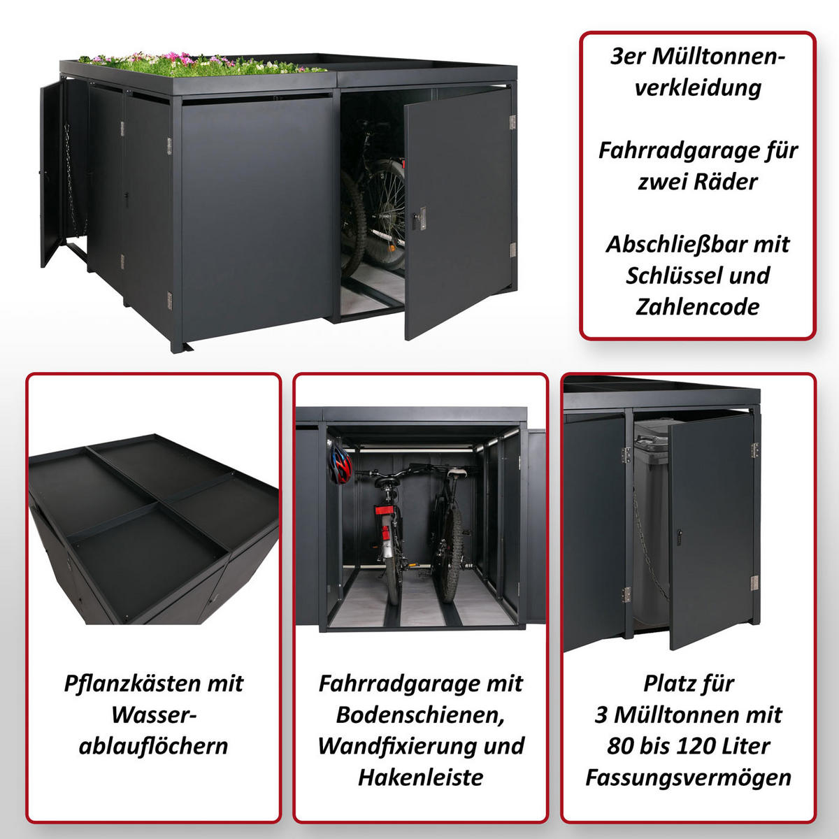 MÜLLTONNENVERKLEIDUNG/RADGARAGE Anthrazit - Anthrazit, Metall (193/130/208cm) - MCW