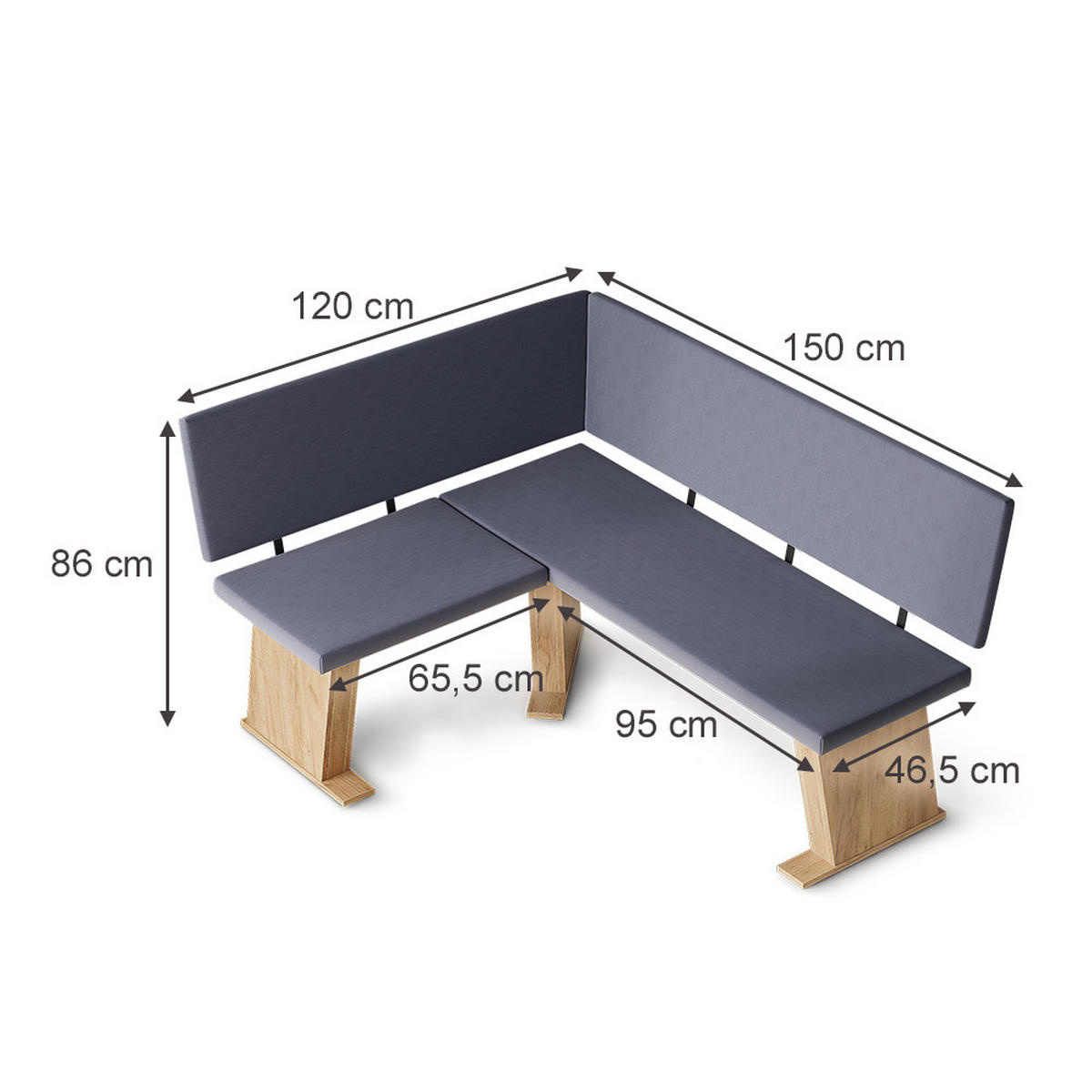 ESSZIMMER-ECKBANK Rivon, Goldkraft Eiche/Anthrazit, 120 x 150 cm Rechte Ecke - Eichefarben/Anthrazit, Holzwerkstoff (120/86/150cm) - Vicco