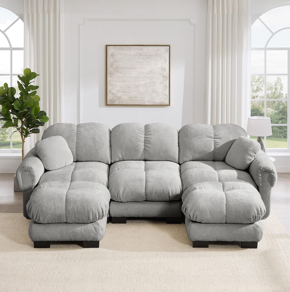 SOFA in U-Form mit Chenille Hellgrau - Hellgrau, Holz (149/90/260.1cm) - Meubliv