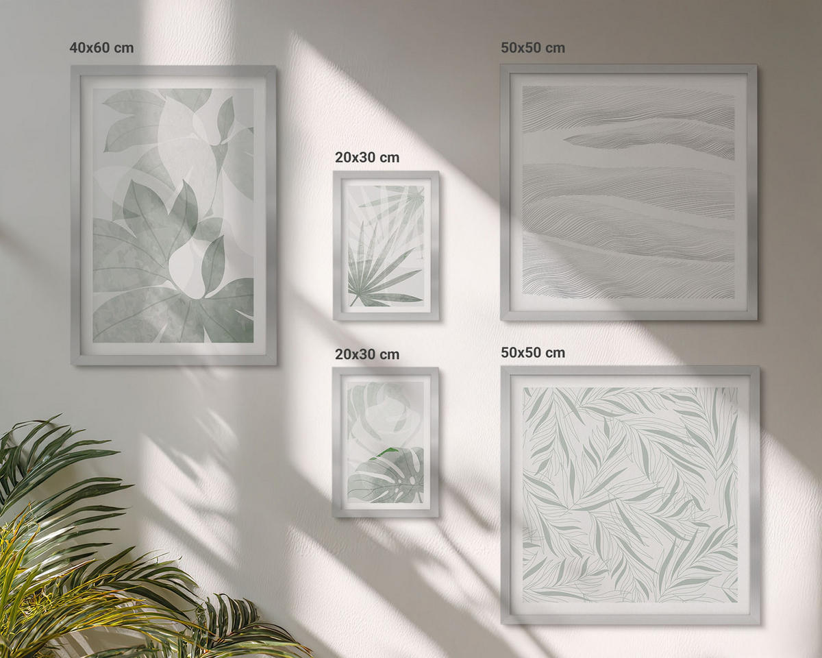 BILDER SET 5er Set - 50x50 cm & 20x30 cm & 40x60 cm Silberner Rahmen - Meeresarchitektur Griechenlands - Silberfarben, Kunststoff (40/60cm) - TULUP