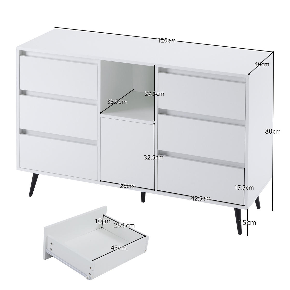 SIDEBOARD Weiß 120/40/80 cm - Weiß, Holzwerkstoff (120/80/40cm) - Urban Meuble
