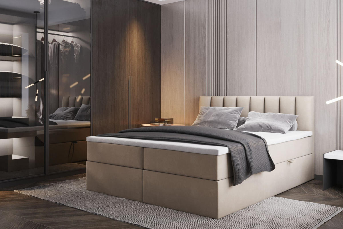 BOXSPRINGBETT PALERMO mit Bettkästen und Bonell Matratze H3 - Beige - 180x200 cm - Beige, Textil (180/200cm) - Trada