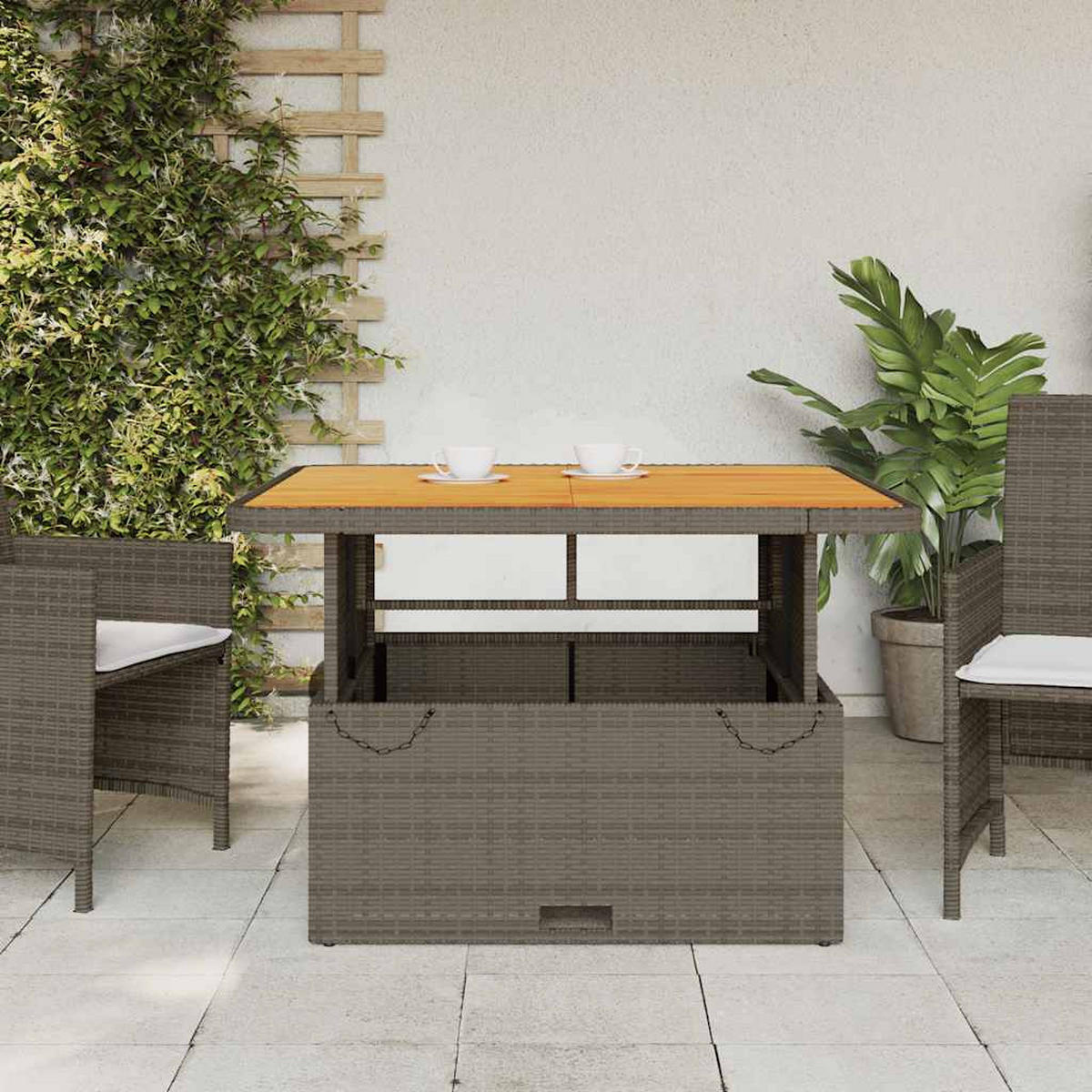 GARTENTISCH Grau 110/110/71 Cm Poly Rattan Und Akazienholz - Grau, Kunststoff (110/110/71cm) - vidaXL