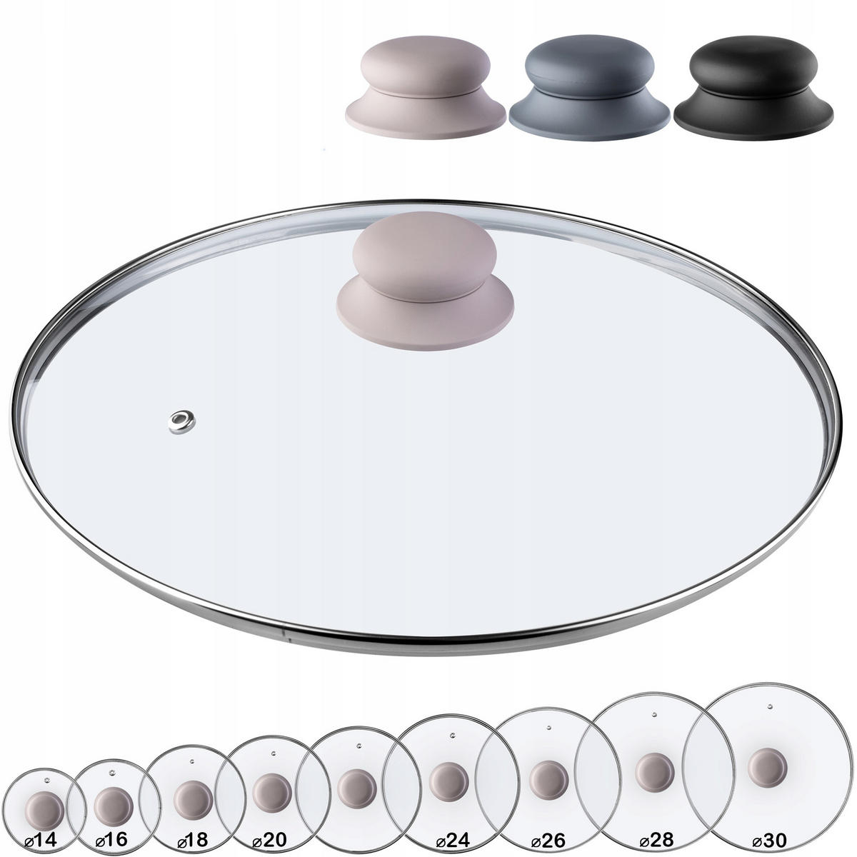 DECKEL mit Beige Silikongriff, 28 cm - Transparent, Glas (28cm) - KADAX