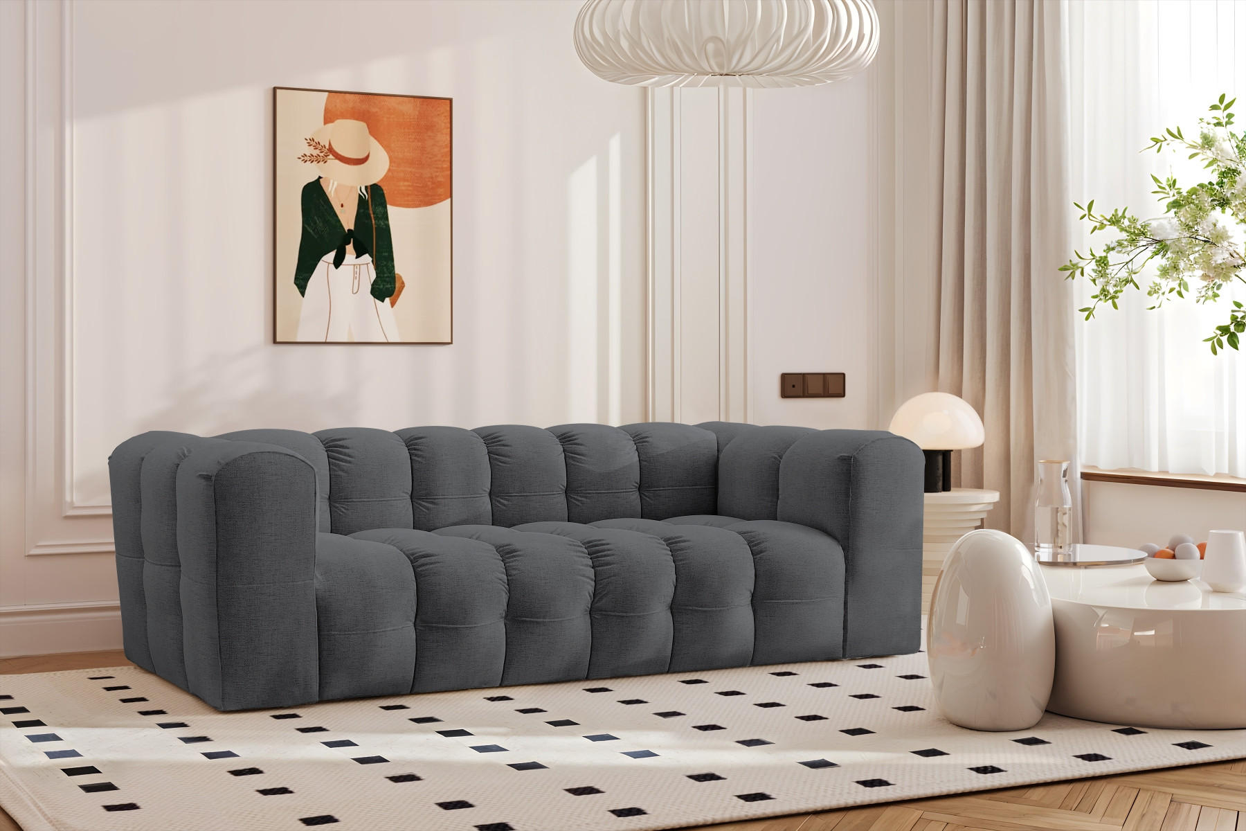 SOFA 3-Sitzer, Komfort, BALOO, Stoff Schenille, Graphit - Graphitfarben, Holz (222/75/106cm) - Kaiser Möbel