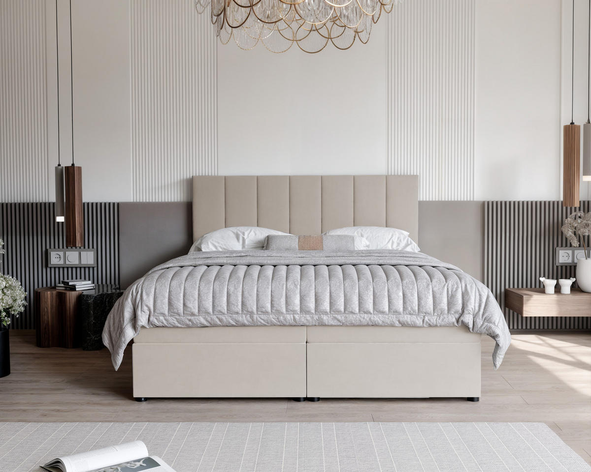 BOXBETT ZELTO 200/200 cm, mit Matratze und Topper, Creme - Creme, Holzwerkstoff/Textil (200/200cm) - Idohome