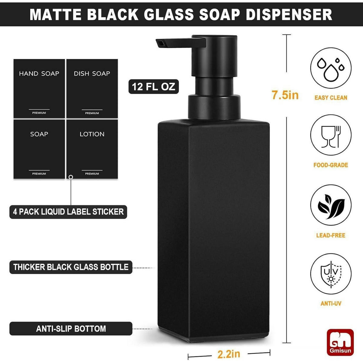 SEIFENSPENDER 2-teiliges Set schwarzes Glas 300 ml - Schwarz, Glas (2.2/7.5/2.2cm)