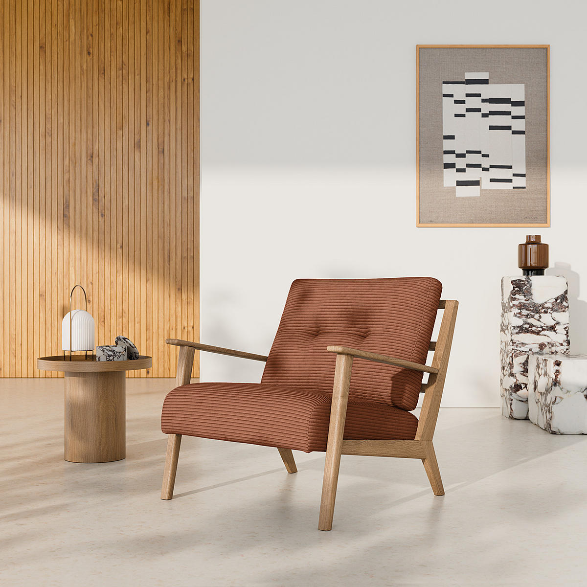 SESSEL - Eichefarben/Braun, Eichenholz/Textil (83/80/75cm) - home24