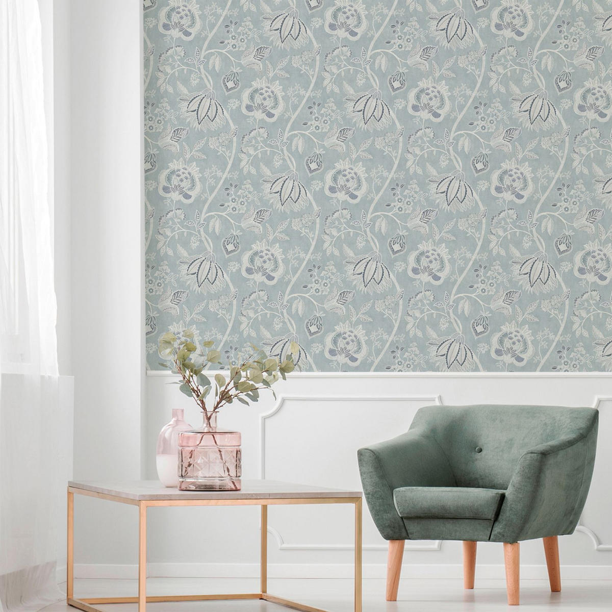 TAPETE Blumen 53 cm x 10 m - Blau, Papier (53/1000cm) - Sanders & Sanders