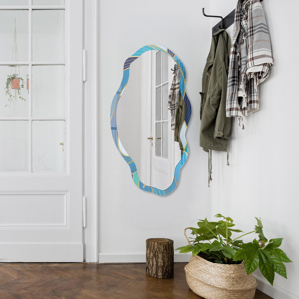 SPIEGEL 90x45 cm asymmetrisch mit Druck - Meereswellen - Transparent, Glas (45/90/0.4cm) - TULUP
