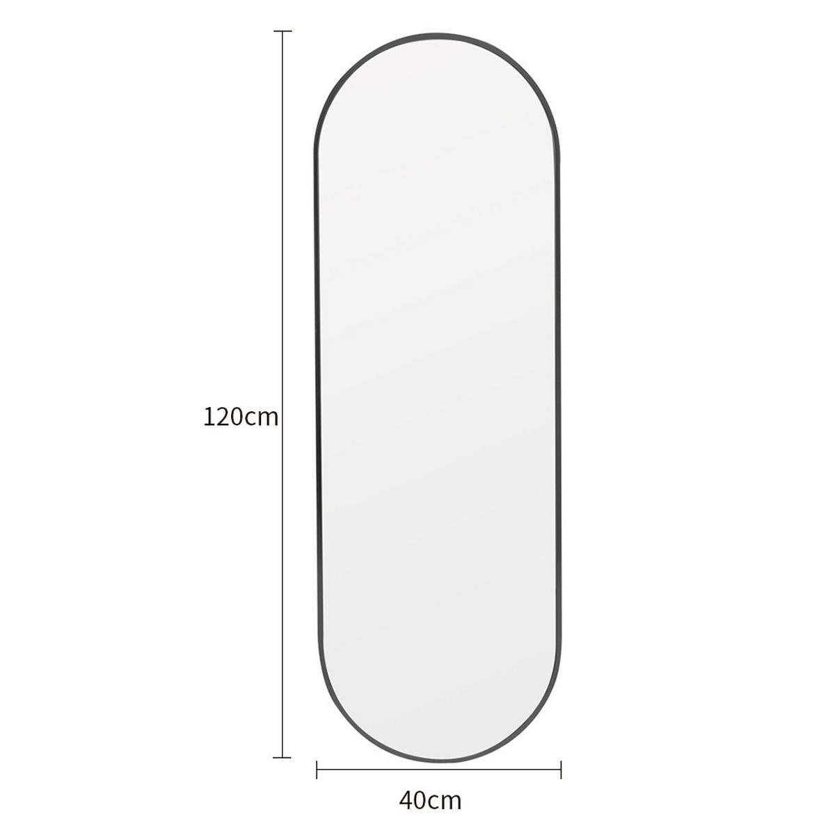 GANZKÖRPERSPIEGEL mit schwarzem Metalrahmen Kapselform Ästhetisches Design Leicht zu montieren 40/120/2.8 cm - Schwarz, Glas/Metall (40/2.8/120cm) - Livingandhome