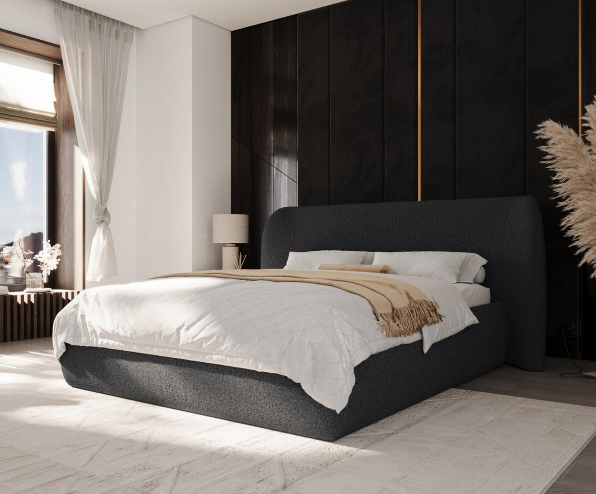 POLSTERBETT Bellano mit Stauraum 200/200 cm Anthrazit im Riva Stoff - Anthrazit/Schwarz, Holz/Holzwerkstoff (200/200cm) - AltaBeds