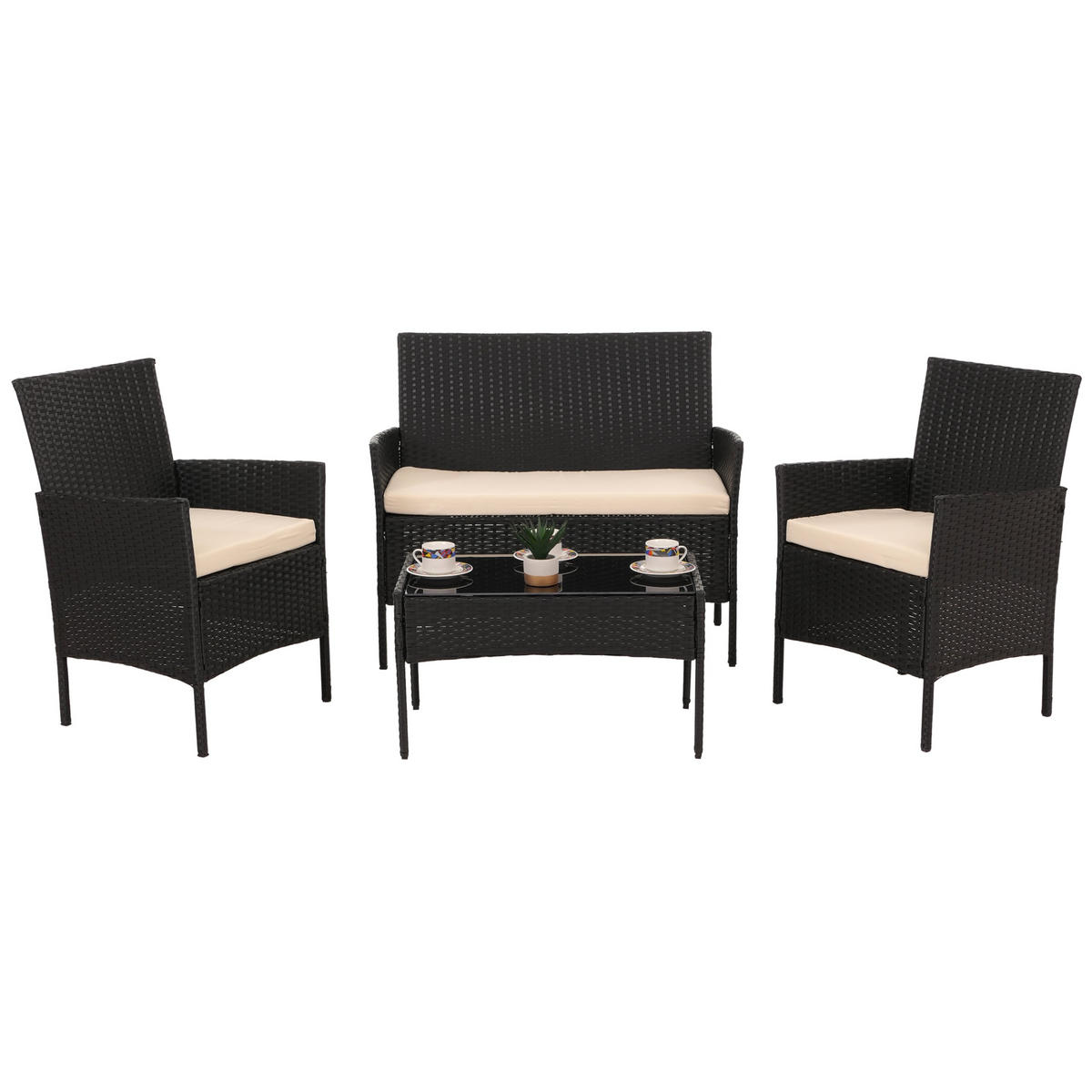 GARTEN-GARNITUR Poly-Rattan Anthrazit - Anthrazit, Metall - PROREGAL