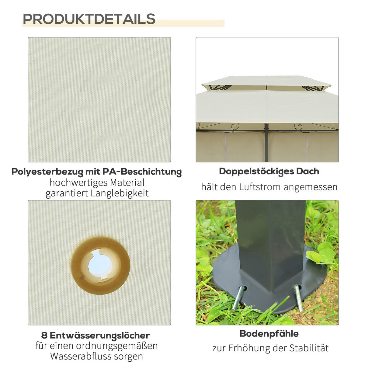 GARTENPAVILLON Partyzelt Pavillon Gartenzelt Festzelt Zelt Doppeldach 3x4 m - Beige, Metall (300/280/400cm) - Outsunny