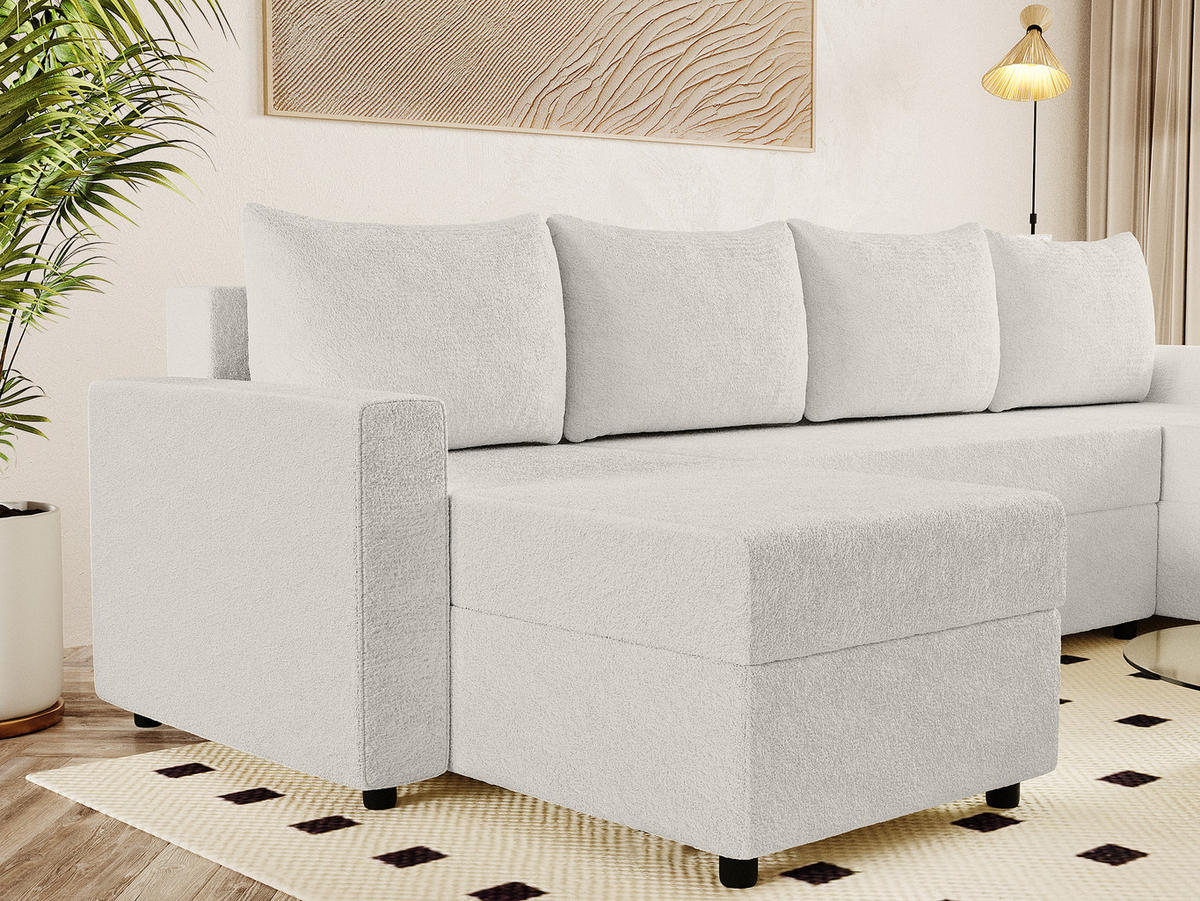 WOHNLANDSCHAFT Goka U mit Schlaffunktion, Weiß - Weiß, Textil (298/72/146cm) - Fedve
