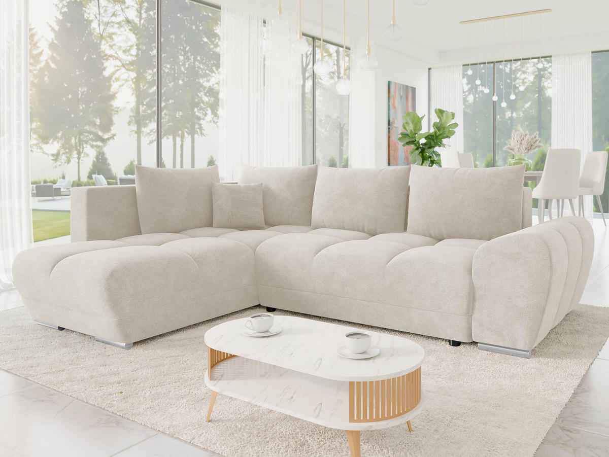ECKSOFA Forest, Seite: Links - Creme/Schwarz, Holz/Kunststoff (290/183cm) - MIRJAN24