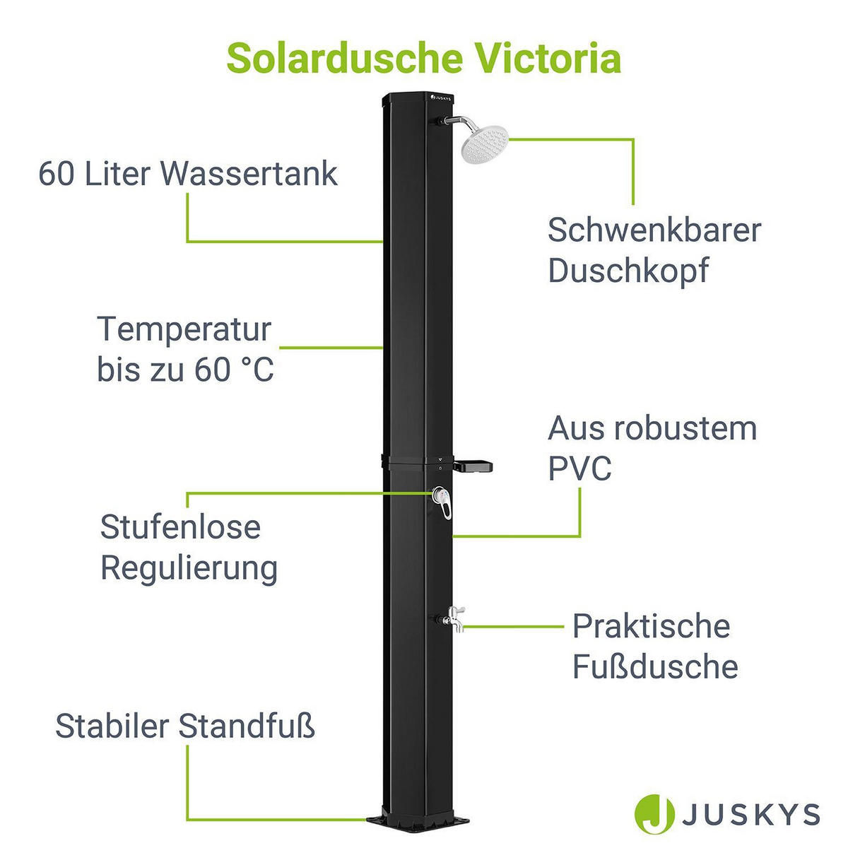 SOLARDUSCHE Victoria 60 Liter - Schwarz, Kunststoff (23/217/23cm) - Juskys