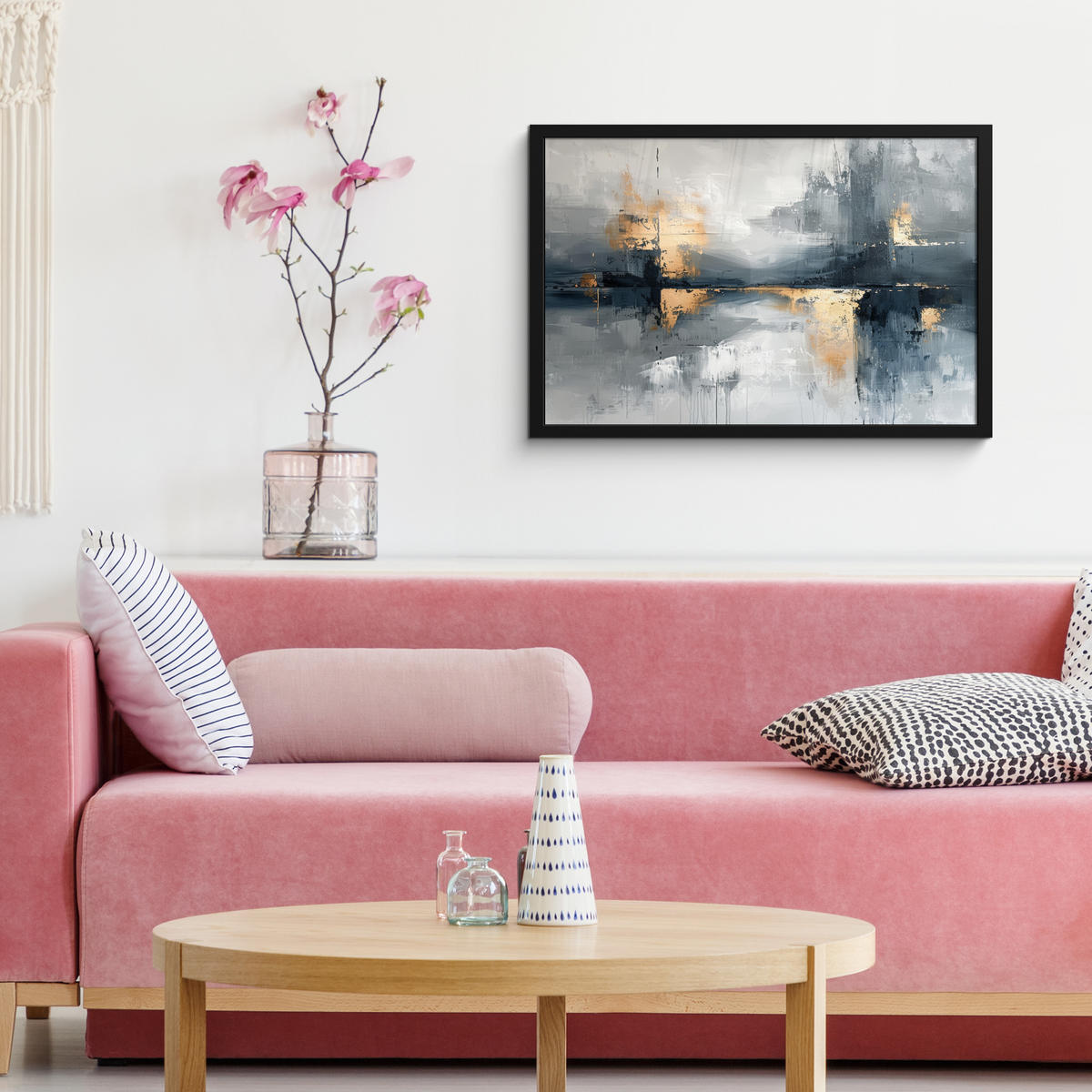ZARÁMOVANÝ PLAGÁT Umenie - sivé - zlaté - abstraktné 60x40 cm - tmavosivá, papier (60/40cm) - MuchoWow