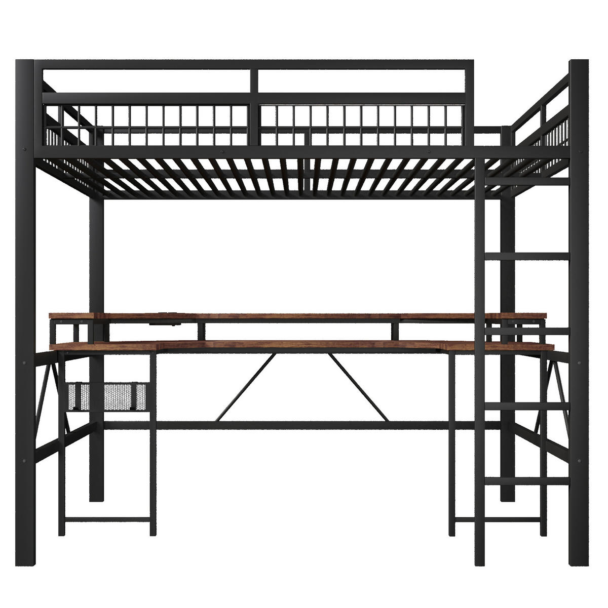 HOCHBETT 140/200 cm aus Metall mit Schreibtisch und LED-Beleuchtung, Schwarz - Schwarz, Metall (140/200cm) - Flora Grace