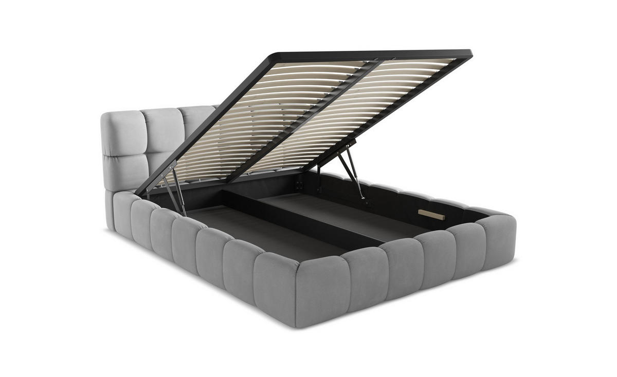 POLSTERBETT mit Bettkasten und Lattenrost 200x225 Grau - Schwarz/Grau, Kunststoff/Textil (160/200cm) - Makamii