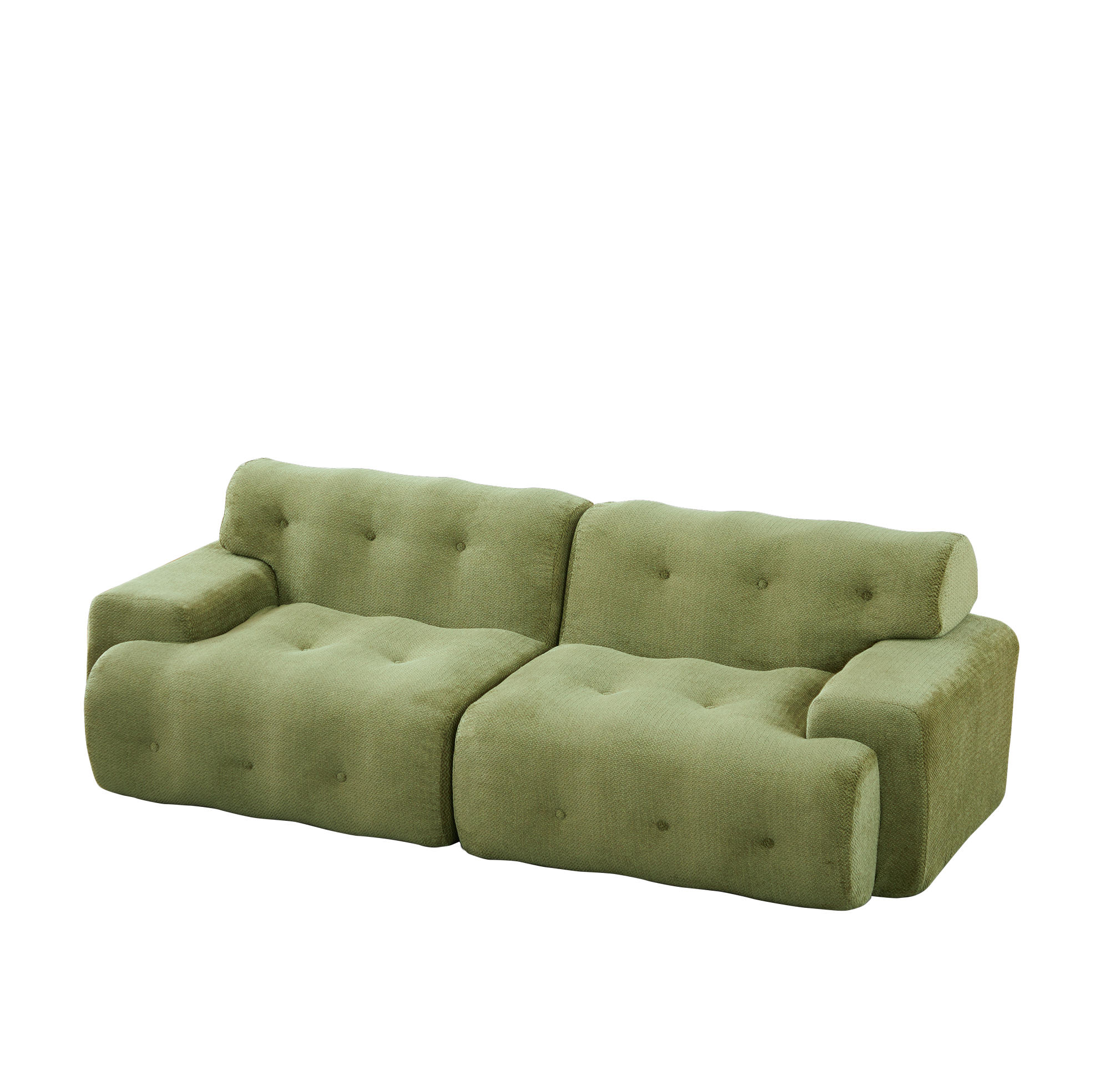 2-SITZER-SOFA 224/104/66 cm aus Chenille mit breiten Armlehnen und knopfgesteppter Polsterung, Grün - Grün, Textil (224/66/104cm) - Redom
