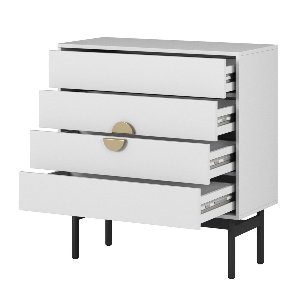 KOMMODE Stoon Weiß / Schwarz mit 4 Schubladen 85,5 cm - Goldfarben/Schwarz, Holzwerkstoff/Metall (85.5/91.9/38cm) - Selsey