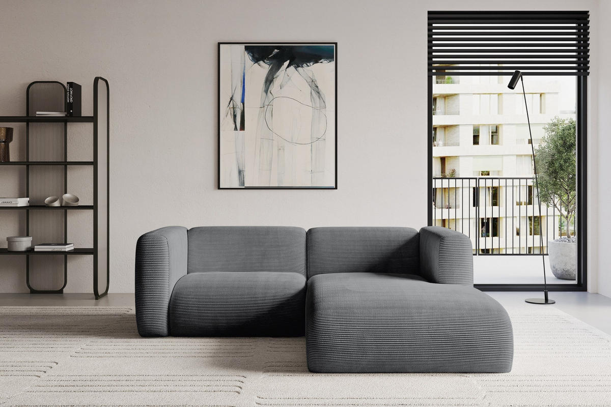 ECKSOFA Ottomane Rechts MIRA-L1 227x179x89 Dunkelgrau Cord - Dunkelgrau/Schwarz, Holzwerkstoff/Kunststoff (227/179cm) - ALTDECOR