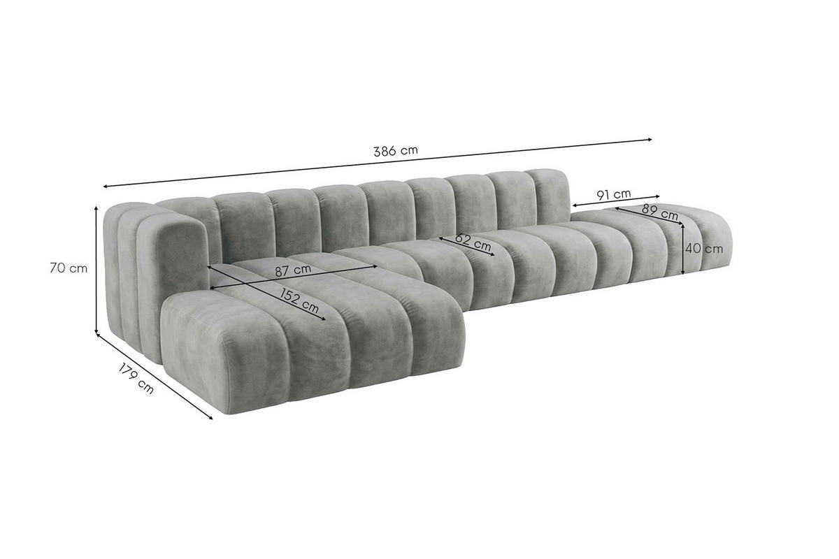 ECKSOFA Modulares In L-Form Mit Hocker, Velvet-Stoff Riviera, Grau, Links, GRAND - Grau, Holz (386/179cm) - Kaiser Möbel