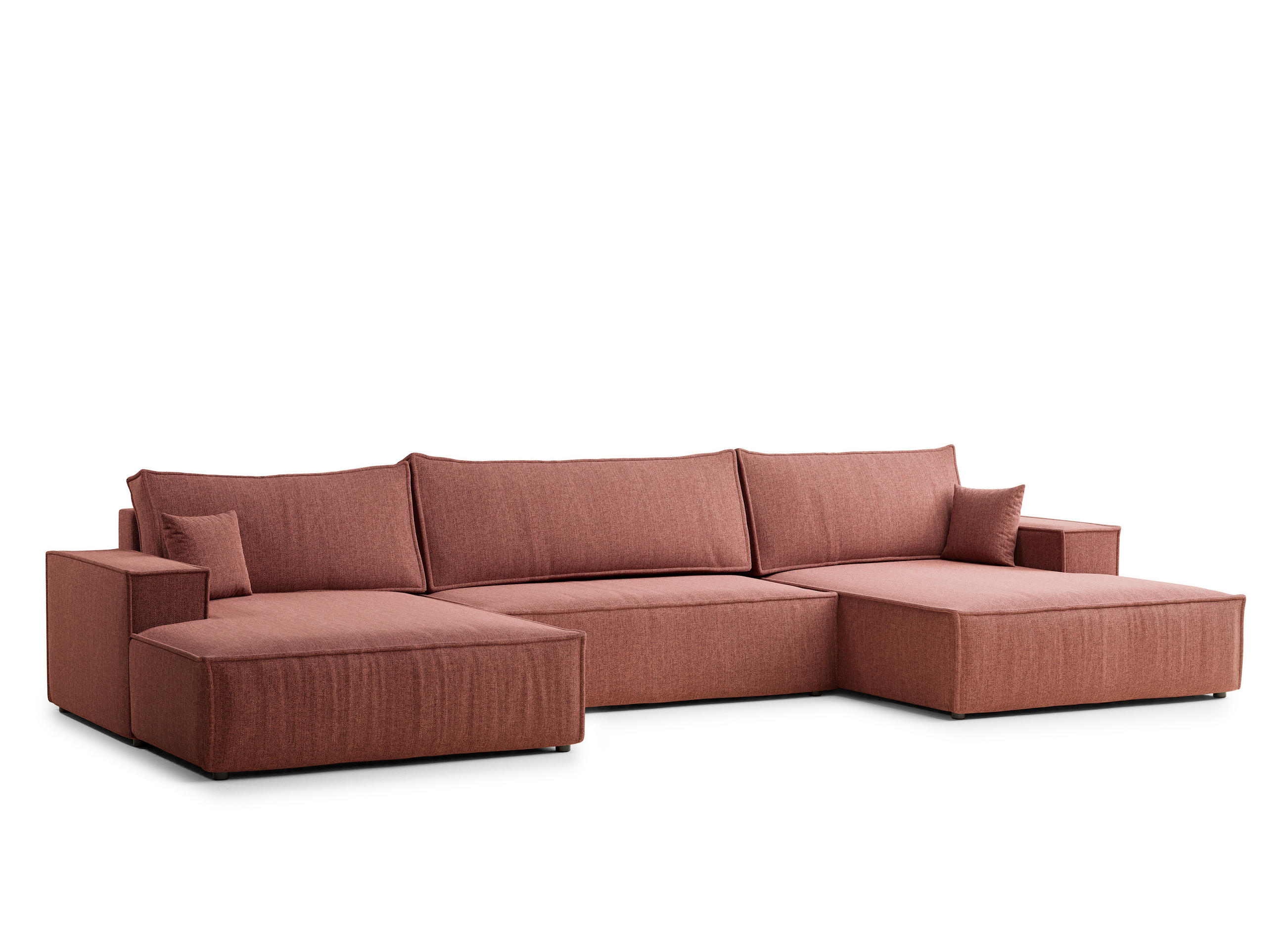 WOHNLANDSCHAFT Kyoto Korallenfarbe Webstoff - Koralle/Schwarz, Holz/Holzwerkstoff (398/70/148cm) - Maison de Reve