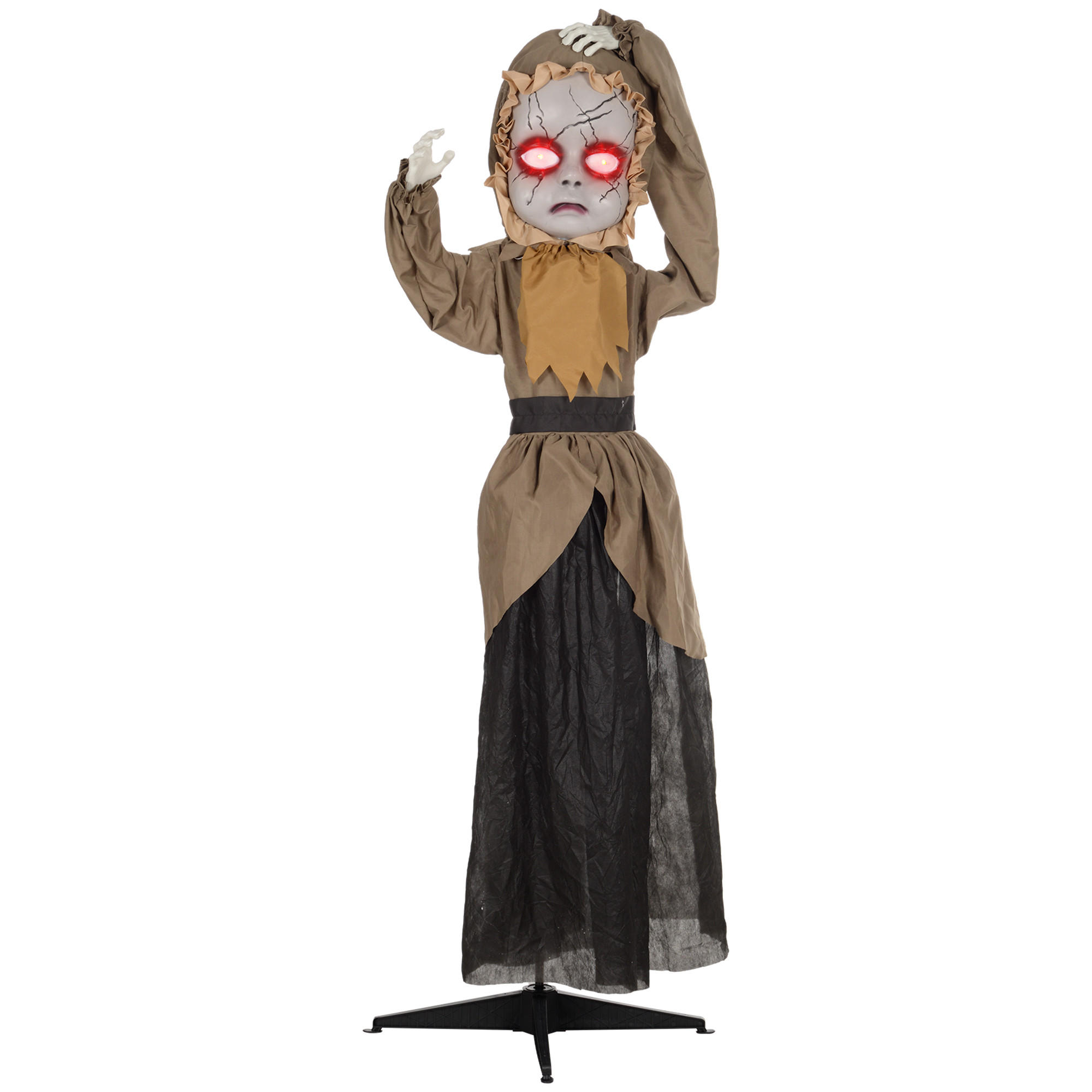HALLOWEEN-DEKORATION Horrorpuppe 160 cm mit roten Augen, Geräuschaktivierung - Schwarz, Textil (18/160/60cm) - HOMCOM
