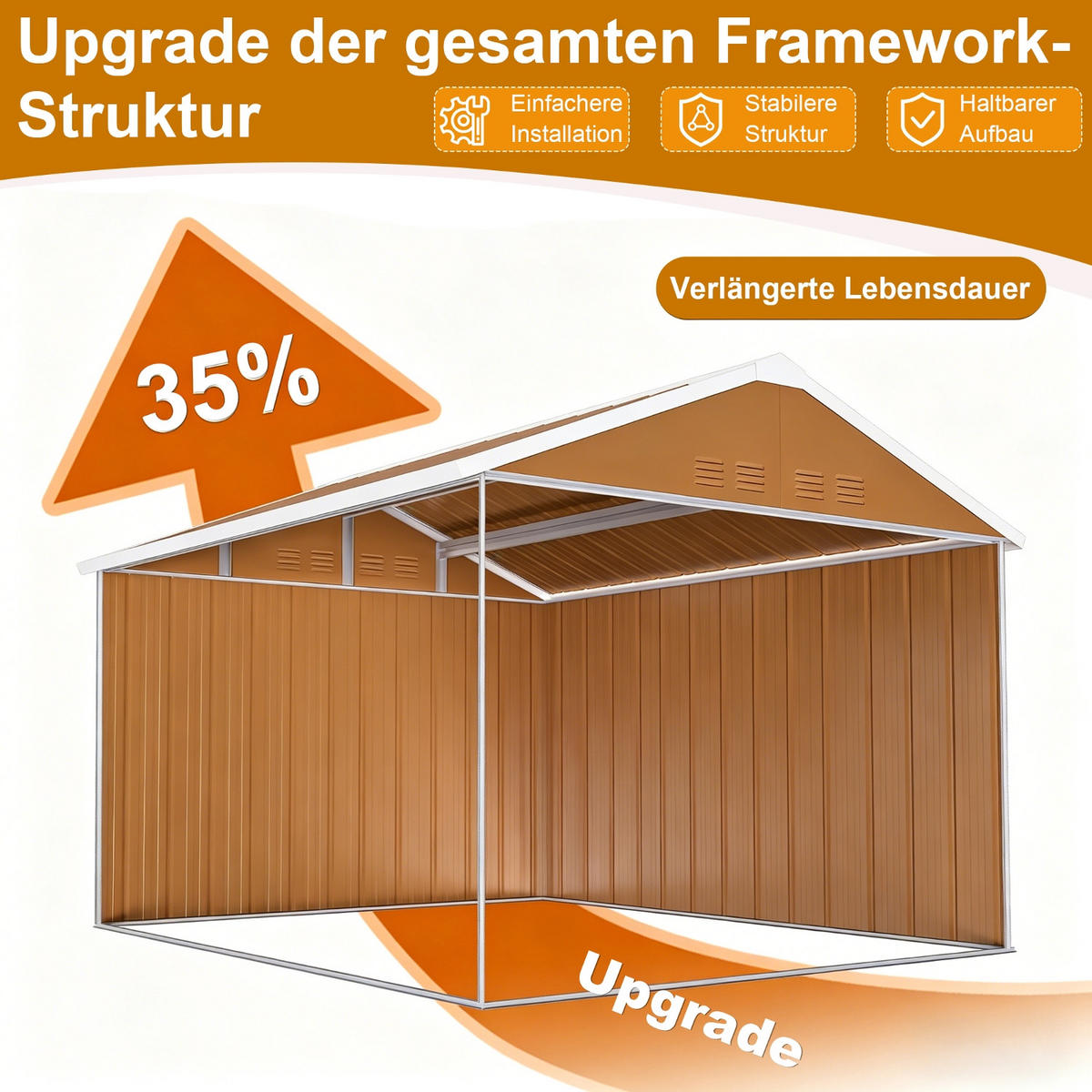 GERÄTEHAUS 300/240/194 cm Braun mit Fenstern, verschließbarer Tür und Belüftung, ohne Boden - Braun, Metall (240/194/300cm) - Oxeza