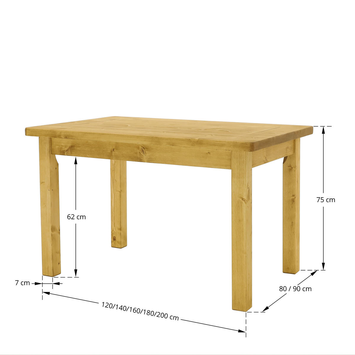 ESSTISCH aus Massivholz VINTAGE - Honig, Holz (180/80/75cm) - Seart